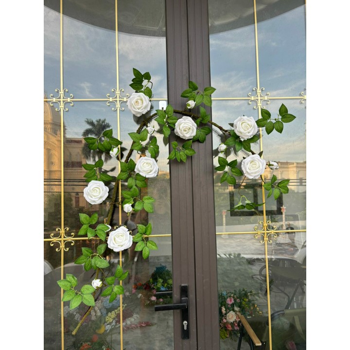Dây hoa hồng leo giả KT 150cm_ dây hồng trắng